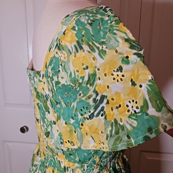 New‎ Kensie Dresses Womens Mini Eyelet Fit & Flare Dress Citron Multi Size 12 - Picture 7 of 15